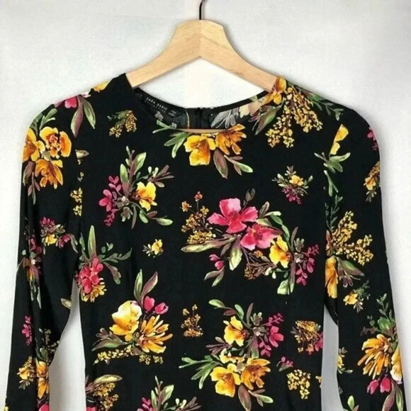 Zara Floral Print Mini 3/4 Sleeve Fit & Flare Dress XS - Picture 5 of 8
